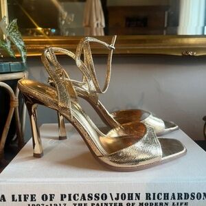 Zara Shimmering Gold Strappy Heels